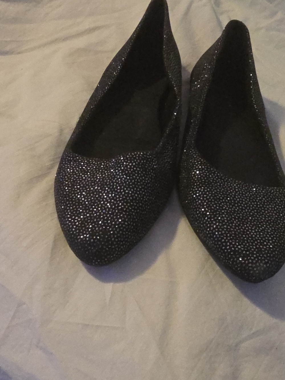 Women's Black Glitter Ballet Flats - Sparkle Slip-On Loafers